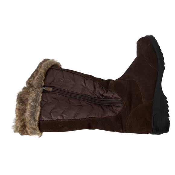 Lands End Winter Snow Boots 8.5 Sophia Brown Leather Faux Fur Lined Tall Zip Up - Picture 9 of 13